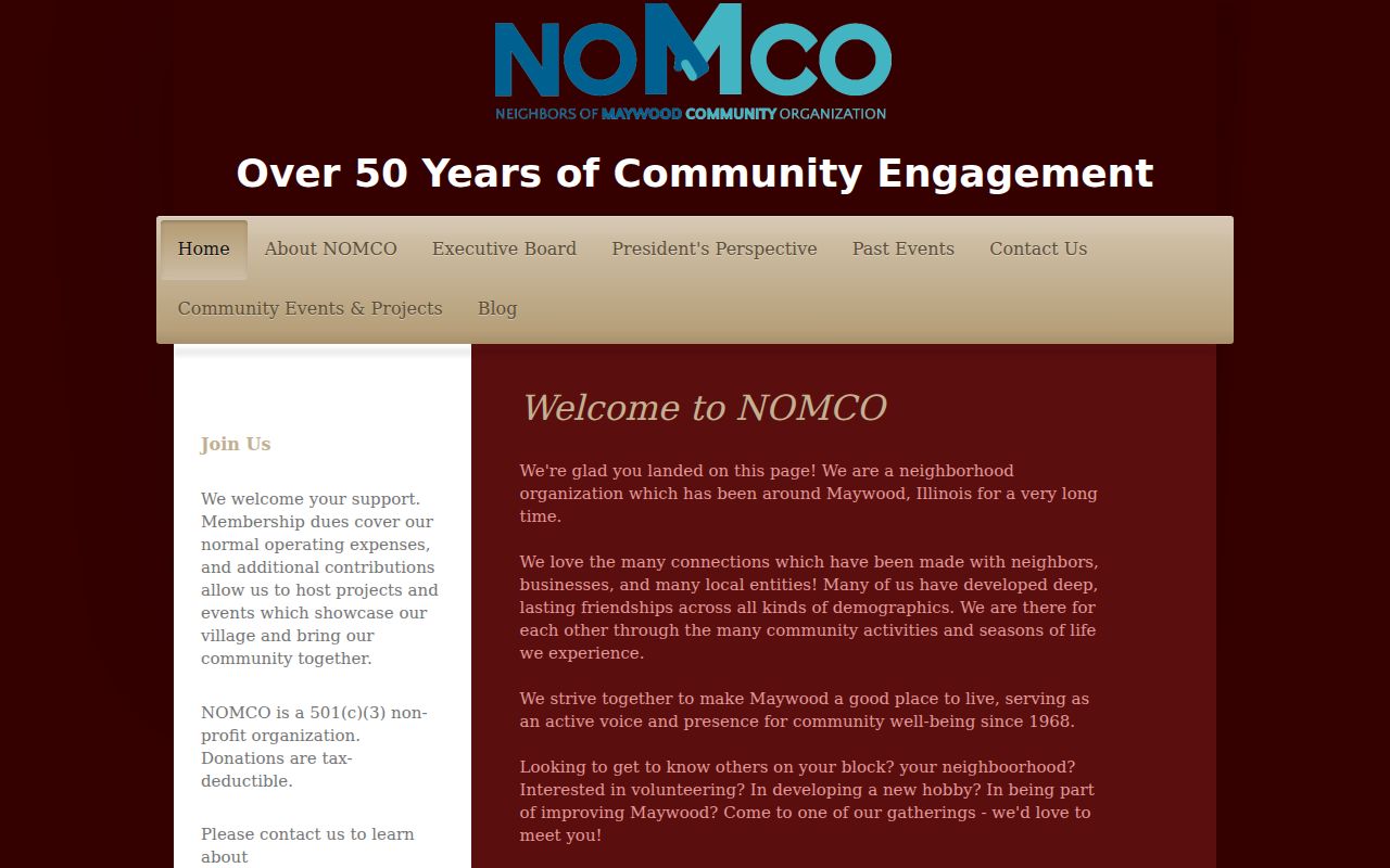 NOMCO Maywood neighborhood organization history and public contact page