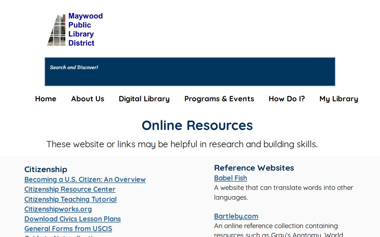 Maywood Public Library local history directory resources