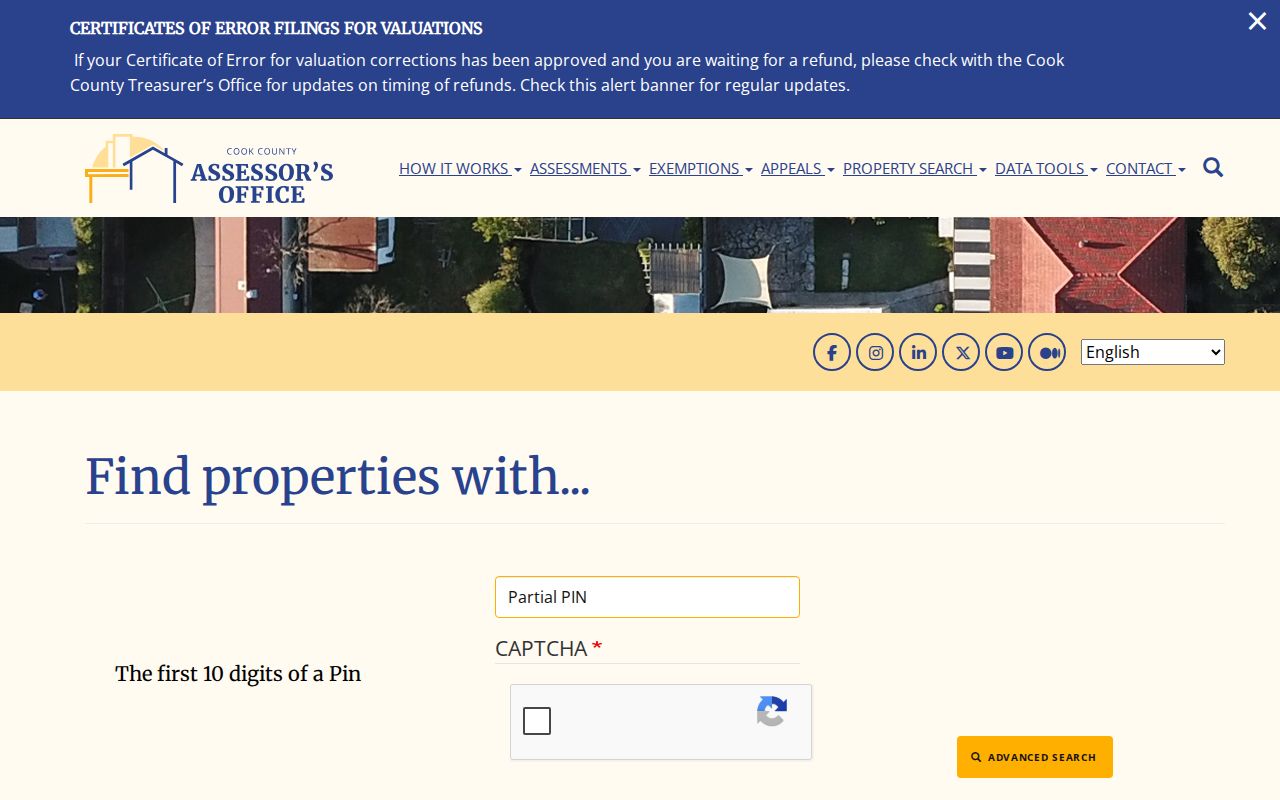 Cook County Assessor advanced street and PIN search for Maywood property records