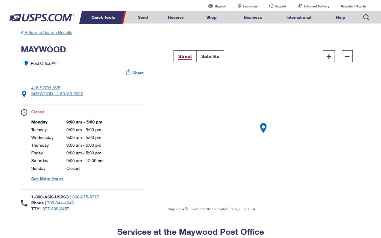 Maywood ZIP code directory source at the 60153 Post Office